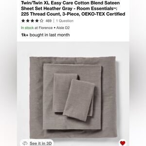 Twin/Twin XL Easy Care Cotton Blend Sateen Sheet Set - Heather Gray
